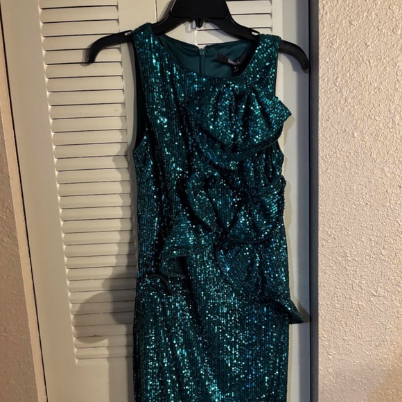 Badgley Mischka Sequin Christmas Party Dress Peacock teal greenish blue Sz 6 NWT - Picture 5 of 14